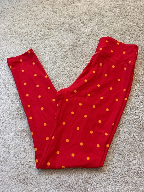 LuLaRoe Pants - LuLaRoe Print Legging Red Leggings with Yellow Polka Dots One Size
